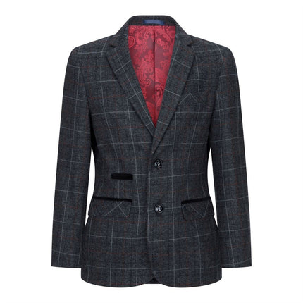 Boys 3 Piece Charcoal Grey Tweed Check Vintage Retro Suit