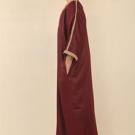 Kid's Boys Burgundy Moroccan Thobe Jubba Robe Eid Djellaba Gandoura