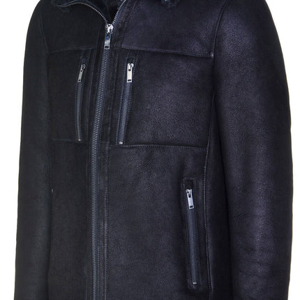 Mens Sheepskin Biker Bomber Jacket-Agboville