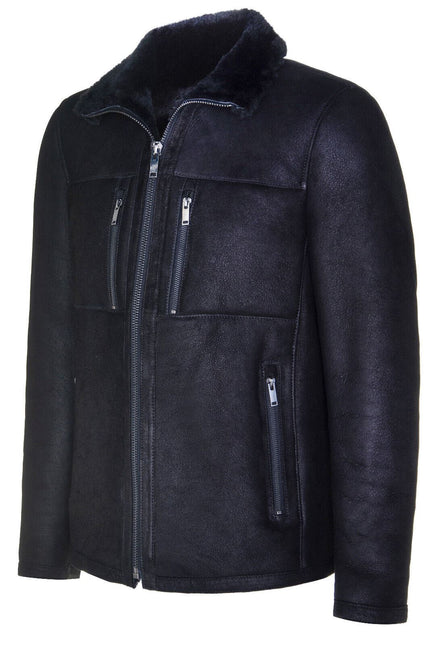 Mens Sheepskin Biker Bomber Jacket-Agboville