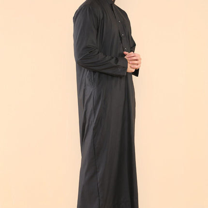 Mens Black Thobe Jubba Saudi Islamic Arabic Eid Cotton Kaftan Jubbah Umrah Robe