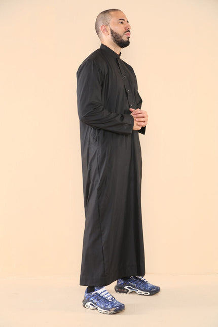 Mens Black Thobe Jubba Saudi Islamic Arabic Eid Cotton Kaftan Jubbah Umrah Robe