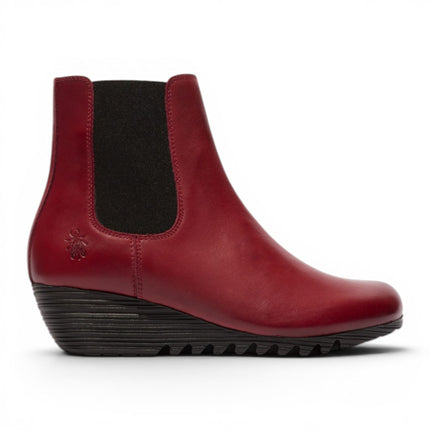Fly London Womens Burgundy Red Leather Wedge Heel Chelsea Boots - ORFU496