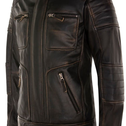 Mens Vintage Leather Retro Biker Jacket - Milan