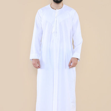 Mens White Thobe Jubba Saudi Islamic Arab Eid Emirati Kaftan Jubbah Tassel Robe