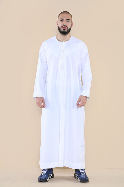 Mens White Thobe Jubba Saudi Islamic Arab Eid Emirati Kaftan Jubbah Tassel Robe