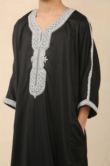 Kid's Boys Black Moroccan Thobe Jubba Robe Eid Djellaba Gandoura