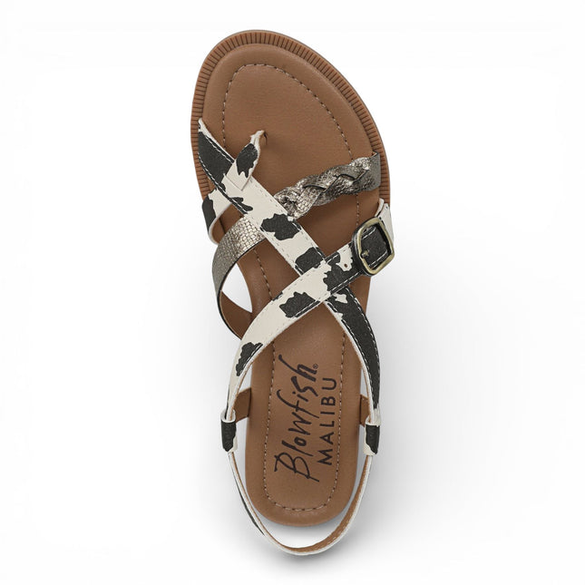 Blowfish Malibu Women's Black White Micro Wedge Strappy Sandals - April
