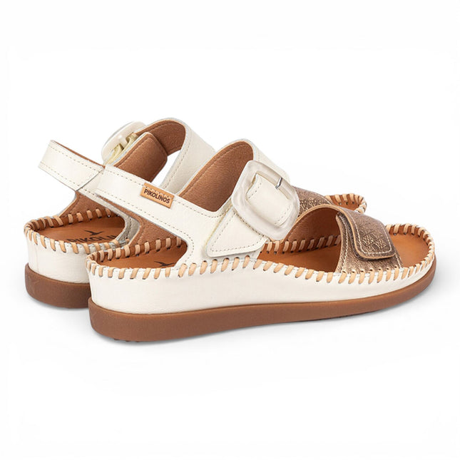 Pikolinos Women's White Leather Lightweight Summer Wedge Sandals - Cadaques