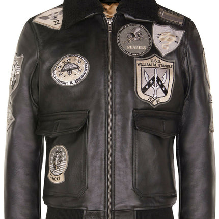 Mens A2 Top Gun Leather Bomber Jacket-Camborne