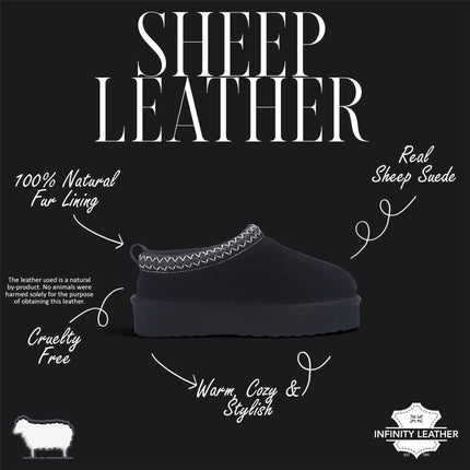 Women’s Black Genuine Sheepskin Real Fur Winter Platform Slippers - Polar