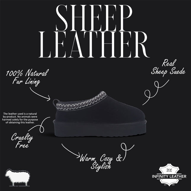 Women’s Black Genuine Sheepskin Real Fur Winter Platform Slippers - Polar