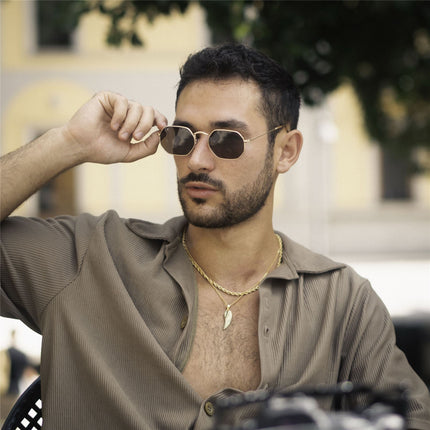 De-Gamme Gold Retro Rectangle Polarized Sunglasses - Napoli