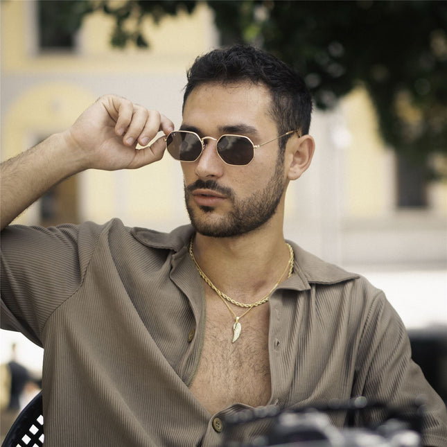 De-Gamme Gold Retro Rectangle Polarized Sunglasses - Napoli