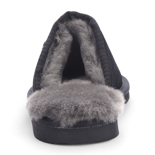 Men's Genuine Sheepskin Black Suede Mule Winter Warm Non-Slip - Highland