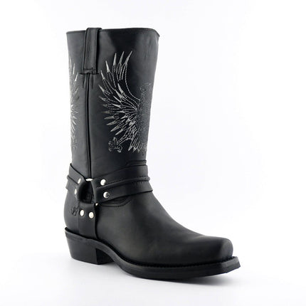 Grinders Mens Black Leather Cowboy Boots - Bald Eagle
