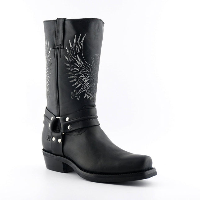 Grinders Mens Black Leather Cowboy Boots - Bald Eagle