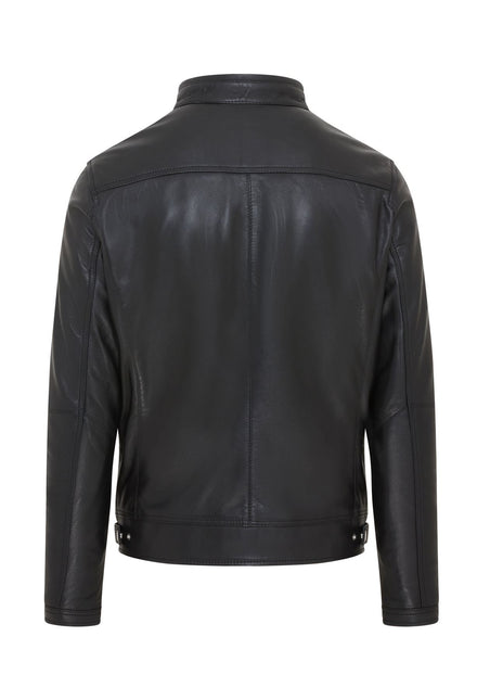 Men's Black Striped Café Racer Biker Leather Motorcycle Jacket