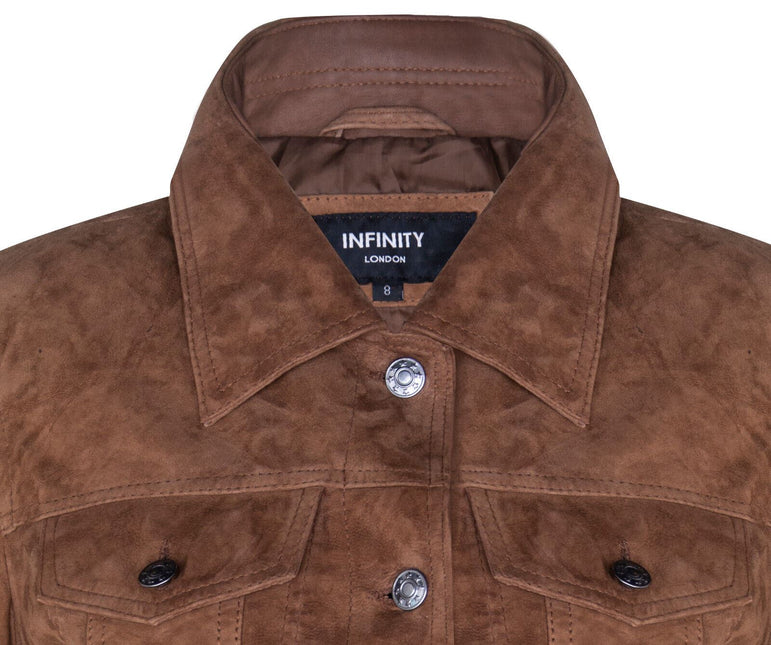 Womens Goat Suede Trucker Jeans Jacket-Astoria