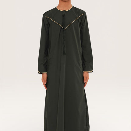 Kids Boys Ramadan Olive Green Moroccan Jubba Robe Djellaba Eid Thobe - K-TT-006