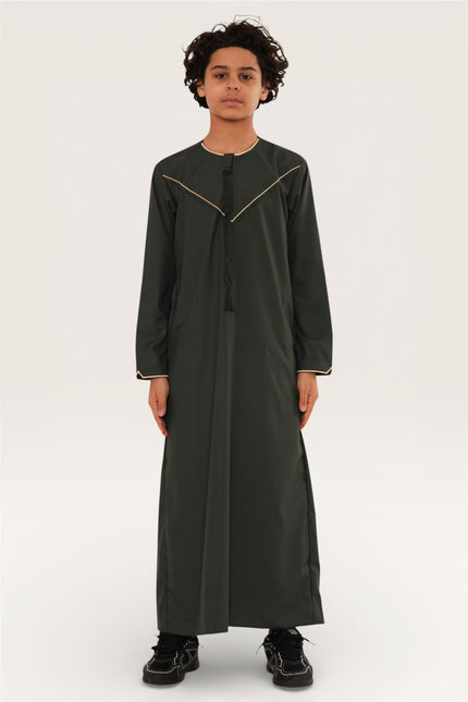 Kids Boys Ramadan Olive Green Moroccan Jubba Robe Djellaba Eid Thobe - K-TT-006