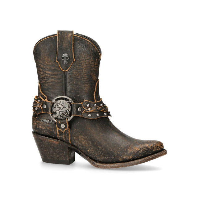 New Rock Brown Leather Pointed Cowboy Boots - WSTM005-S2