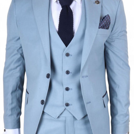 Men's 3 Piece Plain Blue Work Formal Suit