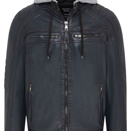 Men's Hooded Biker Lamb Leather Jacket - Burten