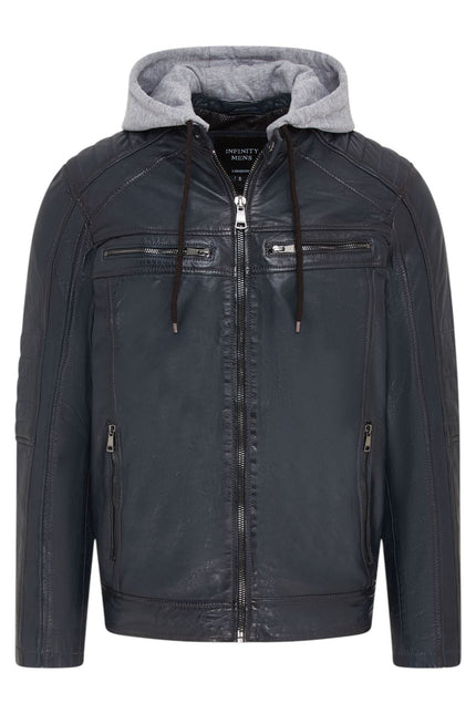 Men's Hooded Biker Lamb Leather Jacket - Burten