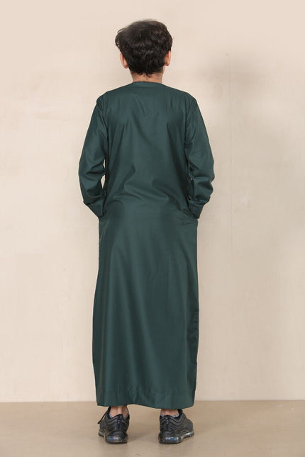 Boy's Kids Olive Green Thobe Emirati Jubba Islamic Clothing Kaftan Eid String Tassel