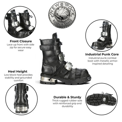 New Rock Metallic Black Leather Gothic Punk Rock High Boots - MET048-C9
