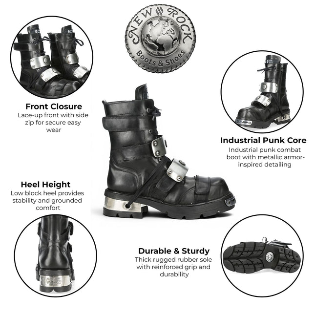 New Rock Metallic Black Leather Gothic Punk Rock High Boots - MET048-C9