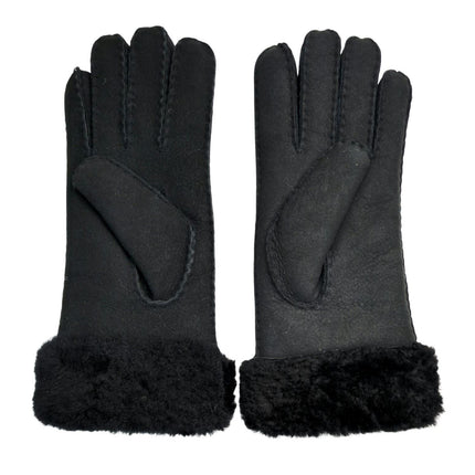 Infinity Leather Womens Black Sheepskin Suede Gloves with Fur Cuff
