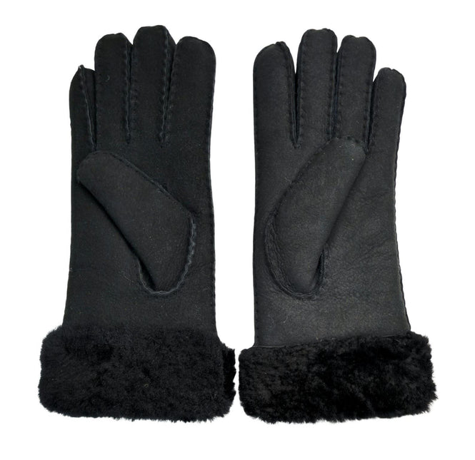 Infinity Leather Womens Black Sheepskin Suede Gloves with Fur Cuff