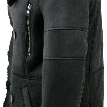 Mens Double Breasted Sheepskin Reefer Coat-Candon