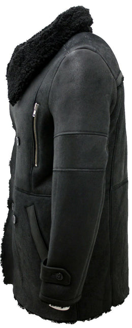 Mens Double Breasted Sheepskin Reefer Coat-Candon