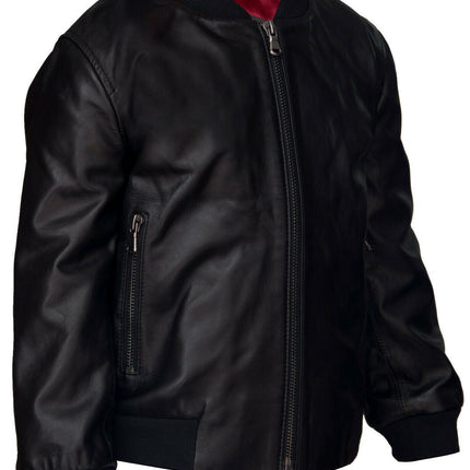 Kids Unisex Varsity Baseball Leather Bomber Black Jacket