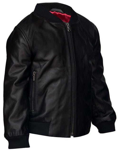 Kids Unisex Varsity Baseball Leather Bomber Black Jacket