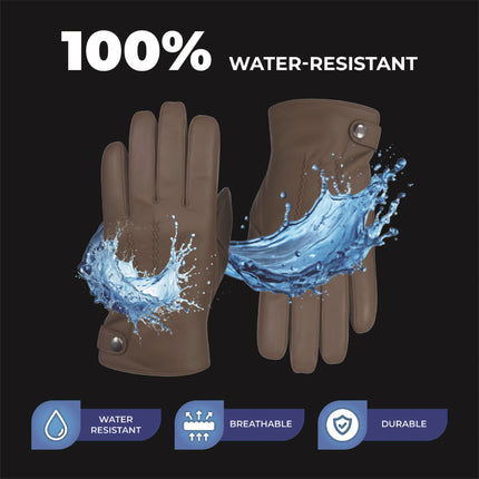 Men’s Tan Brown Italian Leather Warm Wool-Lined Winter Gloves - M-LGV-505