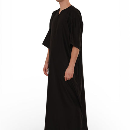 Men's Ramadan Black Moroccan Gandoura Thobe Robe Djellaba Eid Jubba- TT-006