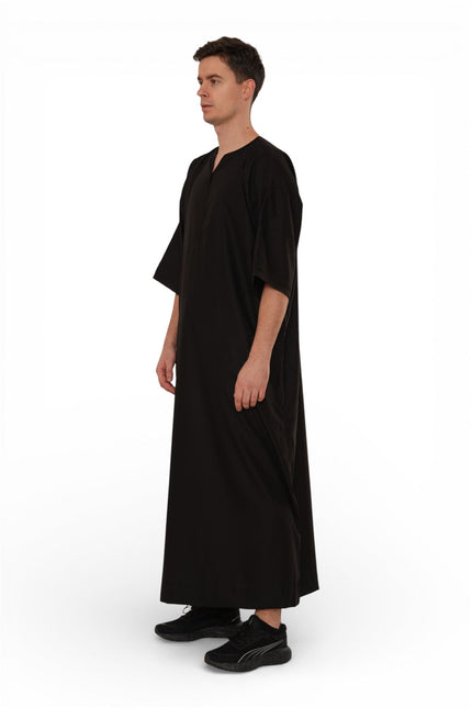 Men's Ramadan Black Moroccan Gandoura Thobe Robe Djellaba Eid Jubba- TT-006