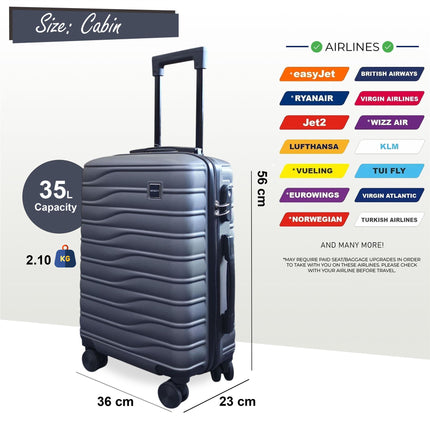 Hardshell Charcoal Grey Suitcase Set Robust 8 Wheel Luggage Cabin Case Bag