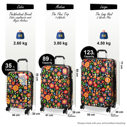 Strong Expandable Hard Shell Dual 4 Wheel Suitcase Set Print Luggage Cabin Travel Bag