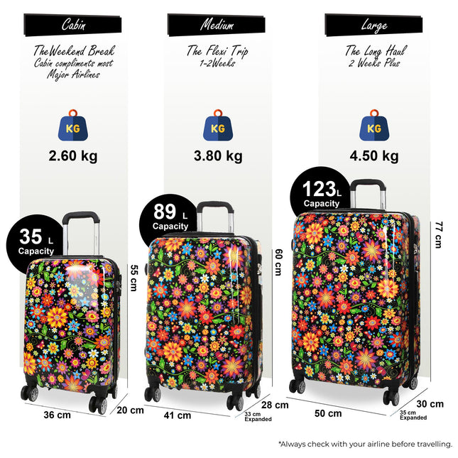 Strong Expandable Hard Shell Dual 4 Wheel Suitcase Set Print Luggage Cabin Travel Bag