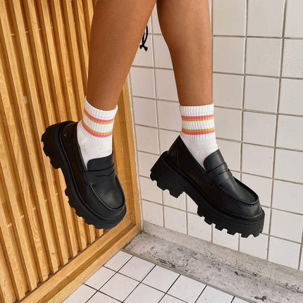 Windsorsmith Womens Black Leather Platform Chunky Loafers Shoes - True