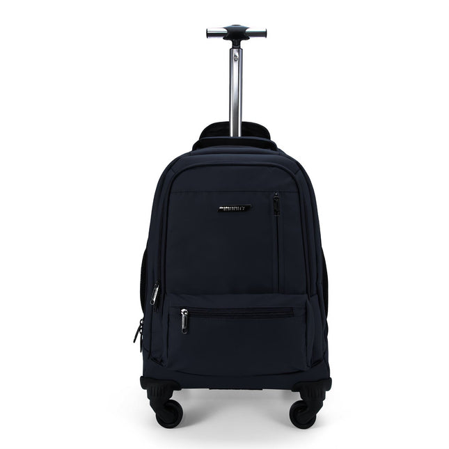 19" Black Wheeled Laptop Backpack Premium PU 4 Wheel Trolley Rucksack