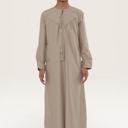 Kids Boys Ramadan Beige Moroccan Jubba Robe Djellaba Eid Thobe - K-TT-006