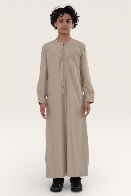 Kids Boys Ramadan Beige Moroccan Jubba Robe Djellaba Eid Thobe - K-TT-006