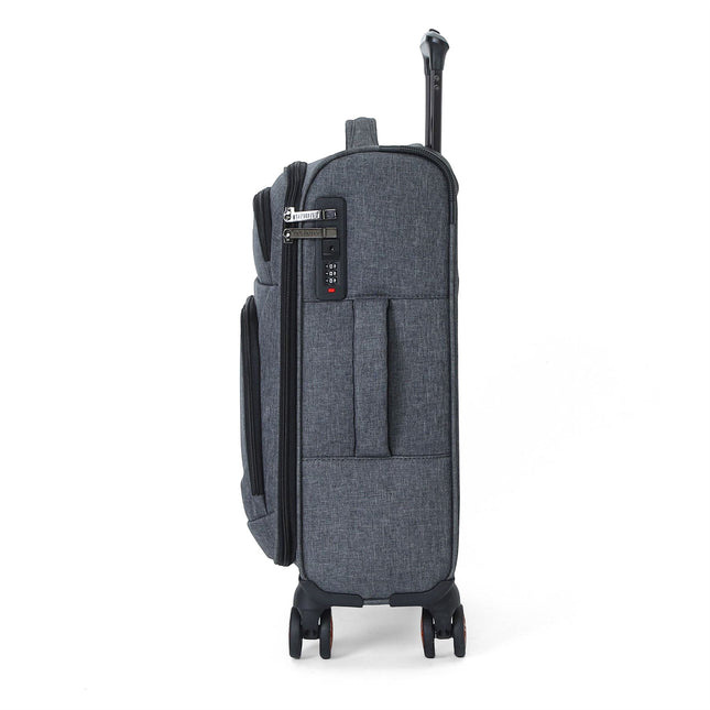 Soft Shell Linen Cabin Suitcase 56x37x24cm 8 Wheel Hand Luggage