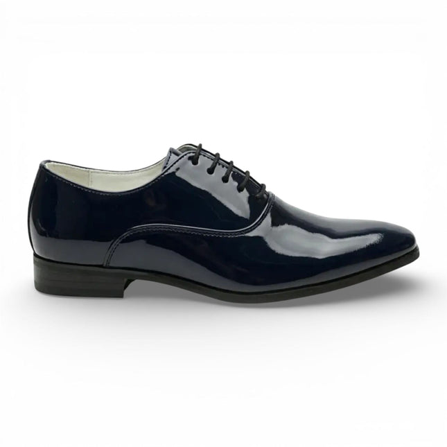 Men's Formal Navy Blue Patent PU Leather Oxford Dress Brogue Shoes